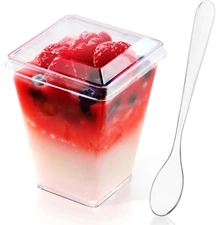 50 Pack 5 Oz Plastic Dessert Cups with Lids and Spoons, Yogurt Parfait Appetizer