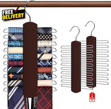 2 Pack Tie Rack for Closet Premium Wooden Necktie Organizer Storage Tie/Belt H..