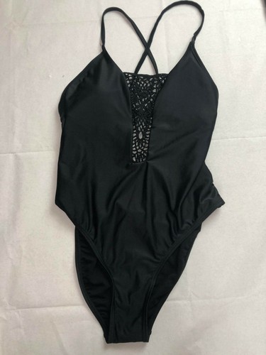 Women's Crochet Inset One Piece Swimsuit - Xhilaration - Black - M - C340 - Picture 2 of 2
