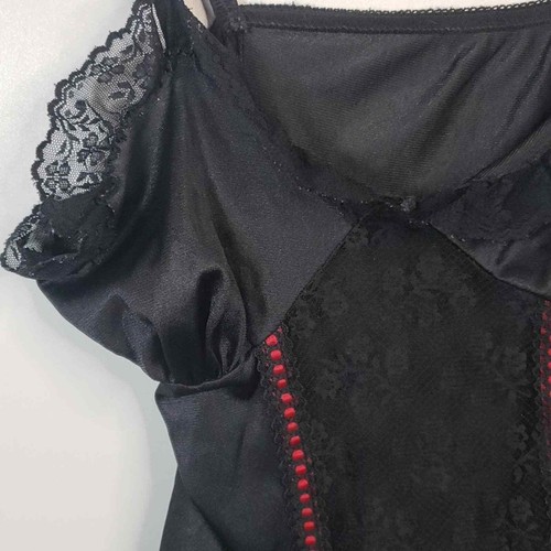 Nan Flower Vintage Sz M Satin Nylon Black Chemise Cami - Bild 3 von 8