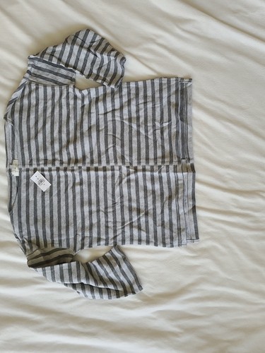 NWT Lou & Grey Women's Flowy linecut Top Boat Neck Striped 3/4 Sleeve Pink Gray - Picture 8 of 10