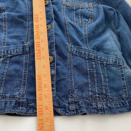 DKNY Jean Jacket Womens L Blue Button Front 3/4 Sleeve Pockets 100% Cotton Denim - Picture 16 of 17