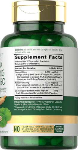 Carlyle Panax Ginseng + Ginkgo Biloba | 120 Vegetarian Capsules | 5,000mg |... - Picture 2 of 8