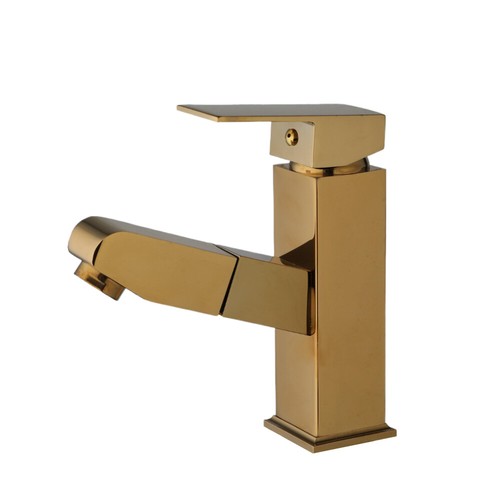 Grifo de fregadero de cocina giratorio 360° dorado rociador extraíble mezclador de un solo orificio grifo de latón - Imagen 12 de 13