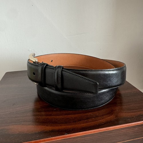 Mens Size 38 Trafalgar Lorenzo Black Leather Dress Belt - Picture 2 of 9