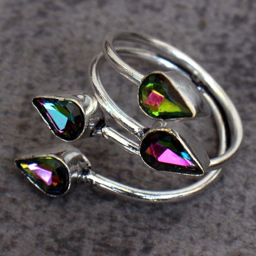 Rainbow Mystic Topaz Faceted Necklace Bracelet Ring Earrings Set Jewelry - Picture 3 of 23
