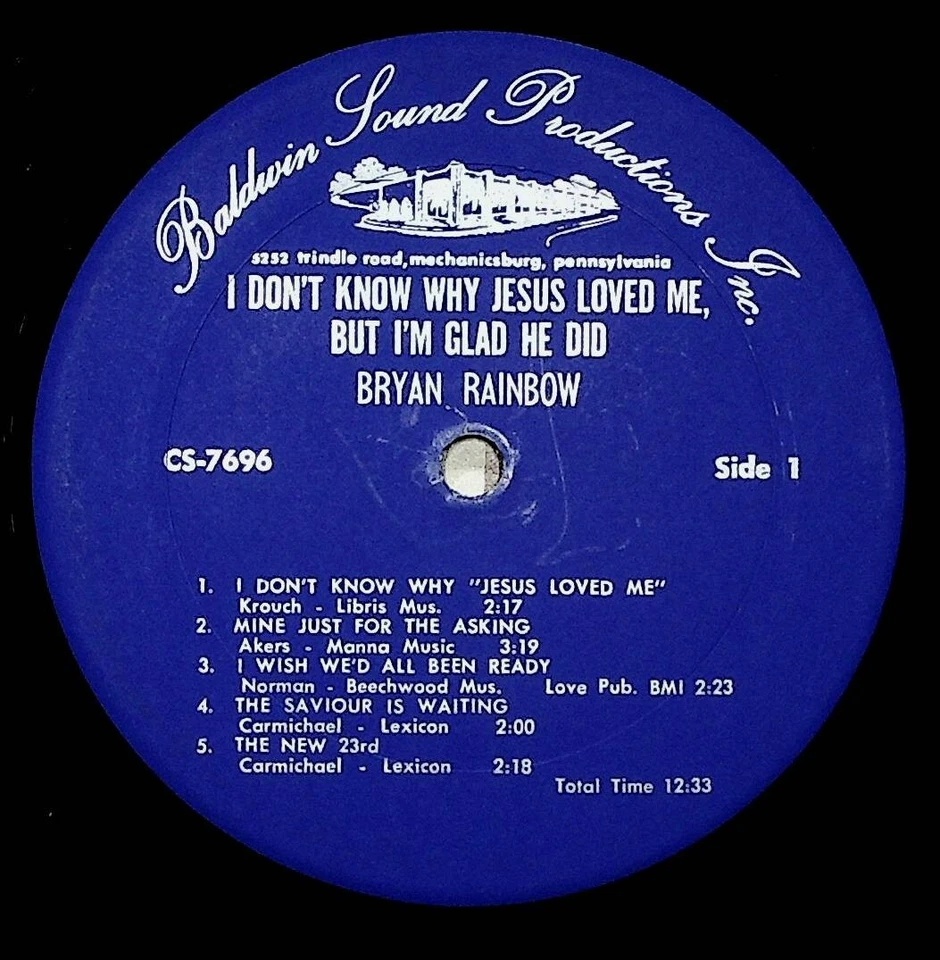 1972 Bryan Rainbow I Don't Know Why Christian Psych Folk Vinyl LP Record VG+ Foto 3 de 4