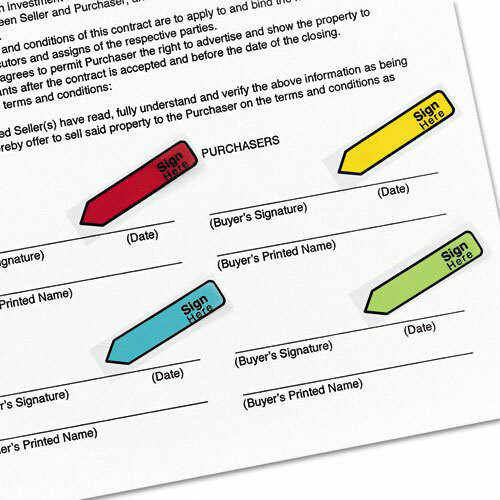 Post-it 684-SH "Sign Here" Flags, .47", Assorted Colors, 2 Packs of 120 Flags - Picture 2 of 3