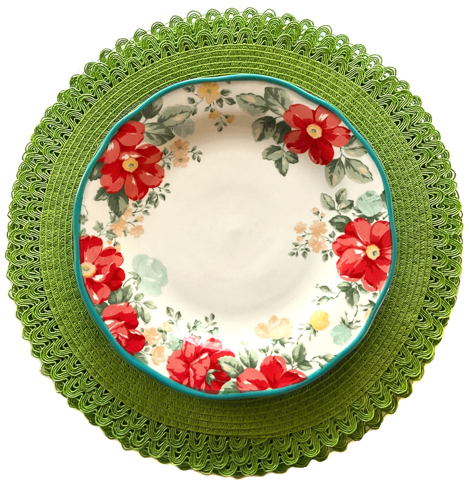 Benson Mills Lime Green Ricrac Set of 4 Placemats 15", Wipe Clean