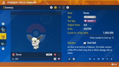 Shiny Eevee 6IVs Tera Type: Ghost Pokémon Scarlet and Violet