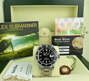 ROLEX-40mm-Mens-Stainless-Submariner-Black-Index-16610-BOX-BOOKS-SANT-BLANC