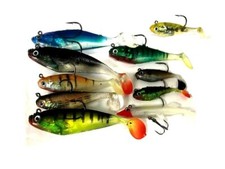 10 x For Real Assorted Shad Lures Soft Bait Fishing Shads Single / Treble Hooks