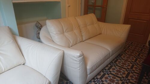 Natuzzi Leather sofa and 2 armchairs. Cream leather. - Picture 14 of 24