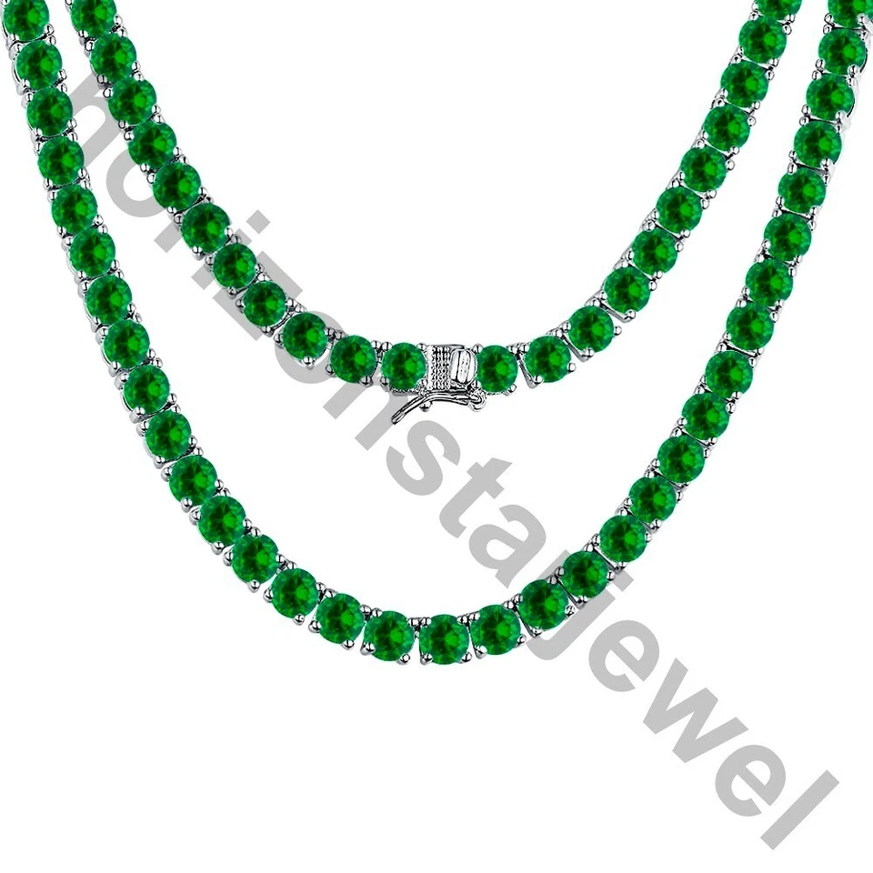 Collar Tenis 22" 5 MM Corte Redondo 55 Ct Verde Esmeralda Chapado en Oro Blanco 14K Foto 2 de 4