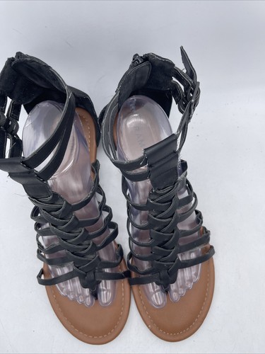 Rampage Black Sandals Women’s Size 9.5 Strappy Zip Back Thong Flats - Picture 10 of 10