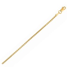 14K Solid Yellow Gold 1.3 mm Round Box Chain with Lobster Clasp 16" 18" 20"