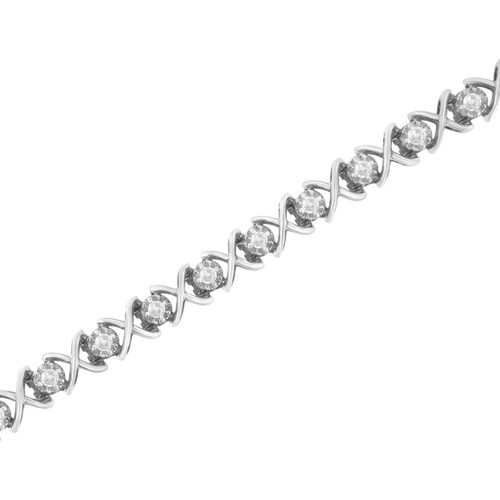 1 Carat Brilliant Round Cut Diamond X Link Bracelet in Sterling Silver 7" - Picture 4 of 8