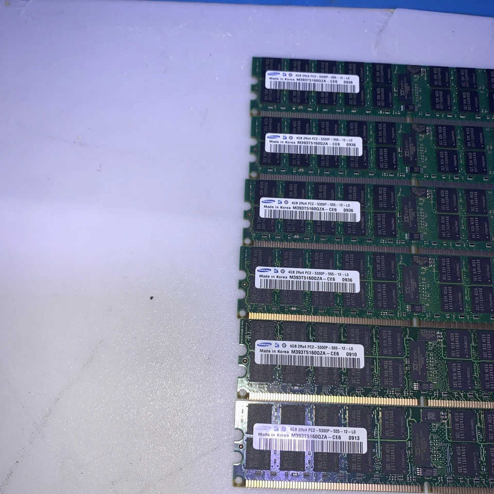 ( 6x) 4GB SAMSUNG M393T5160QZA-CE6 2Rx4 PC2-5300P DDR2 ( ECC FOR SERVER ) - Image 2 of 2