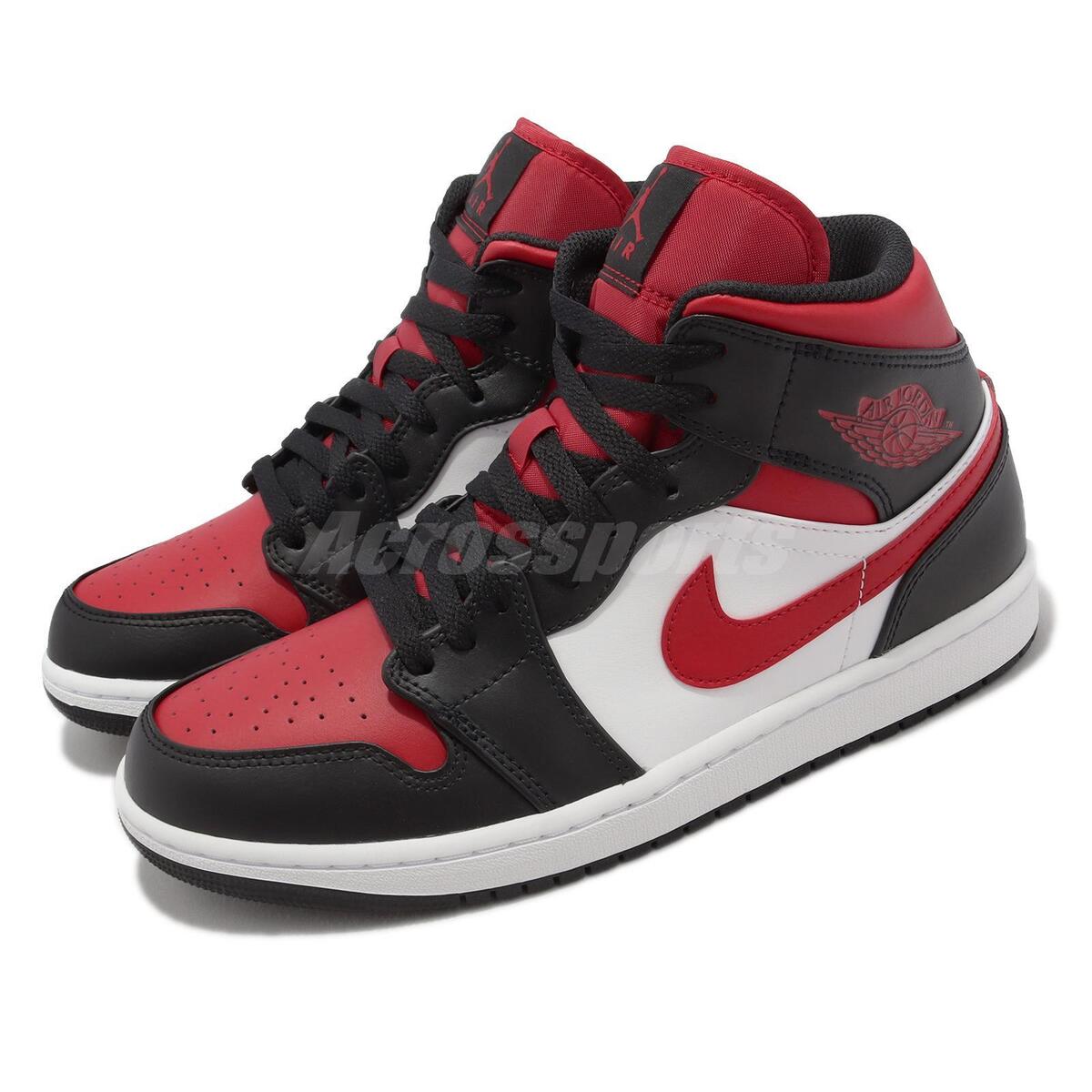 Nike Air Jordan 1 Mid Bred Toe Black Red White Men AJ1 Casual