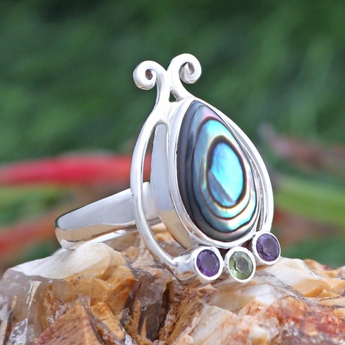 🔥NEW! Abalone Shell With Multistone Sterling SIilver Ring Size 7