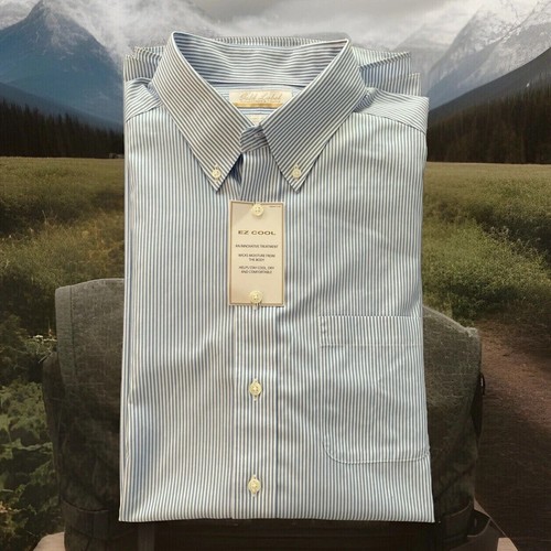 Camisa de vestir Gold label Roundtree York 17 36/37T blanco y azul a rayas con botones - Imagen 1 de 11
