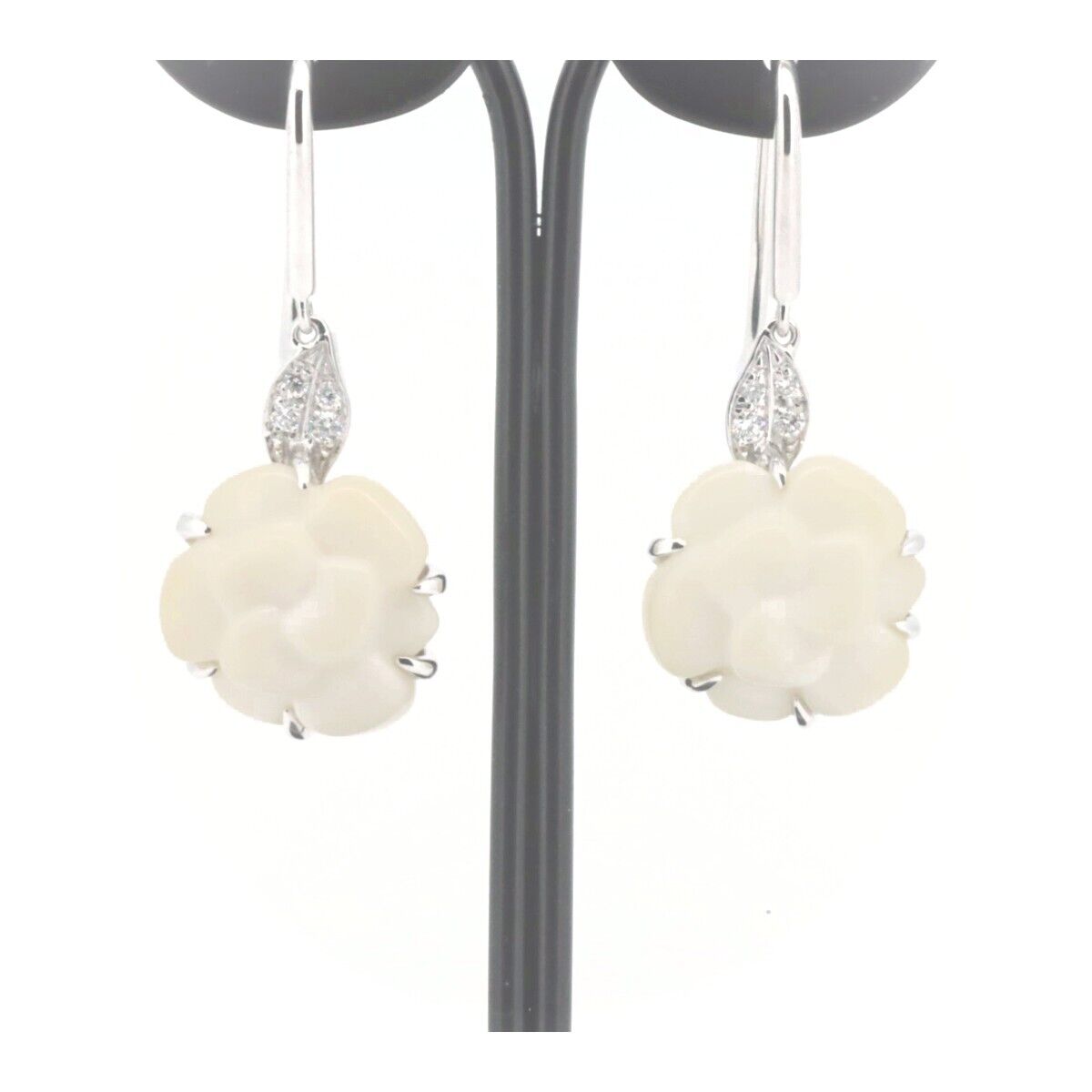 Chanel camellia chalcedony Natural diamond earrings 18k white gold | eBay Chanel camellia chalcedony Natural diamond earrings 18k white gold | eBay