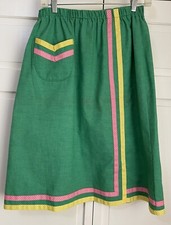 Vintage 70s Sanibel Sport Green w/ Ribbon  Pocket Midi Skirt Petite Small PS
