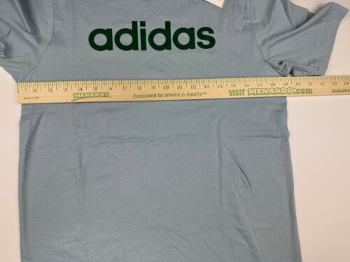 Adidas Para Hombre Cuello Redondo Manga Corta Camiseta Gráfica Azul Claro Verde Logo Pequeño - Imagen 3 de 5