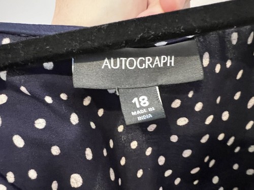 Autograph Sz 18 Navy & White Spotted Frill Hem Sh Sl Viscose Maxi Dress - Picture 9 of 9
