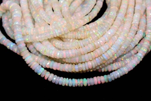 AAA+ Quality 8" Long Natural Ethiopian Opal Gemstone Faceted Tyre Beads 4-7 MM - Picture 3 of 7