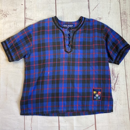 Vintage 90s Esleep L Large Blue Plaid Night Shirt Flannel Pj Top Jammies Cotton - Bild 2 von 10