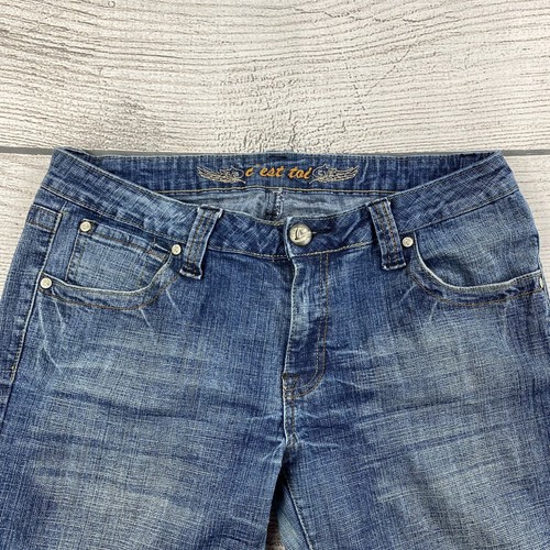 C est Toi Bootcut Jeans Women Size 11 Blue Denim Stitched Pocket Pants - Stretch - Picture 2 of 12