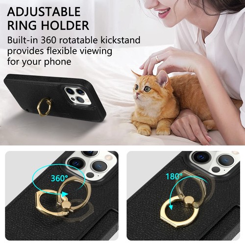 Leder Karten Halter Ring Ständer Hülle für iPhone 14 Pro Max 13 12 11 X 8 7 - Bild 12 von 44