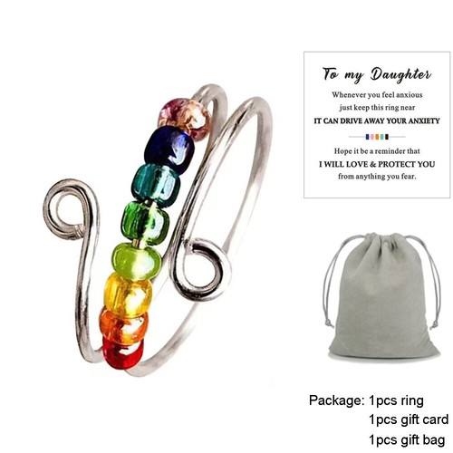 To My Daughter Anti-Anxiety Ring Fidget Ring with Beads Spinner For Girls Wome - Picture 28 of 41