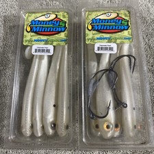 (2 Packs) Original Money Minnow 5” Swimbait CLEARWATER PEARL + 4 Swimbait Hooks