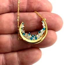 18k Gold-Plated Sterling Silver Necklace /Crescent Moon Pendant /Cubic Zirconia
