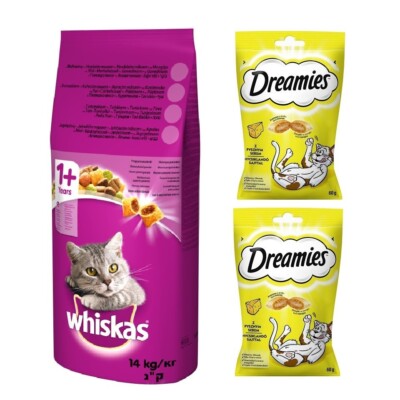 WHISKAS Adult Trockenfutter 14kg Mit Huhn & Gemse + DREAMIES 2x60g  Ohne  Knstliche Zustze