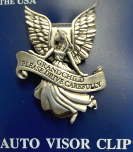 ENKELKIND Bitte fahren Sie vorsichtig Schutzengel Auto Visier Clip Zinn USA NEU - Bild 1 von 3