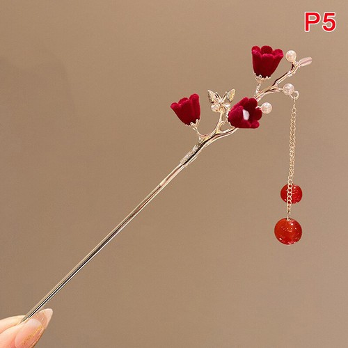 Forcina per capelli rosa retrò da donna stile cinese nappa bastone per capelli fermagli per capelli - Foto 15 di 15