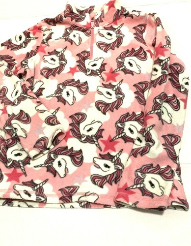 Preowned the Children's Place GIRLS Fleece Pullover Sweater Pink UNICORNS sz 16 - Picture 2 of 6