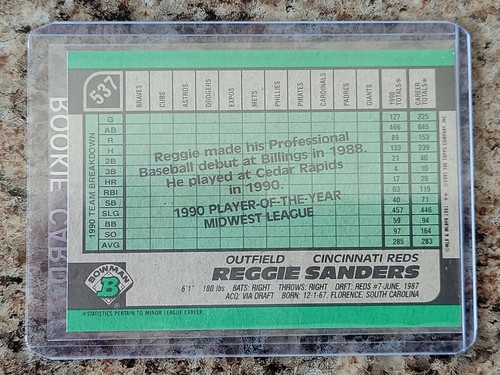 1991 Bowman Reggie Sanders Rookie Card - Picture 2 of 2