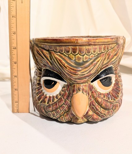 Eule Keramik zweiseitig Übertopf braun Vase doppelseitig Retro handbemalt - Bild 2 von 7