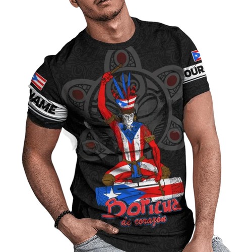 Puerto Rico Mens Boricua Taino Caribbean Casual Black Short Sleeve T-Shirts