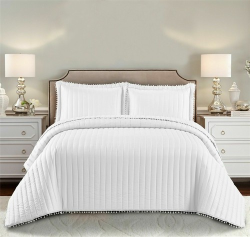 3 Piece Quilted Bedspread Embossed Bedding Set Single Double King Size Bed Throw - Picture 61 of 65