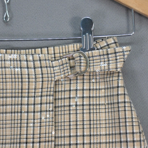 Mayoral Wrap Skirt Sequin Plaid Mini Beige Sparkly Party Girls Size 12 Y 152 cm - Picture 3 of 10