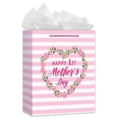 WaaHome First Mothers Day Gift Bag with Tissue Paper Happy 1st Mothers Day Gi...