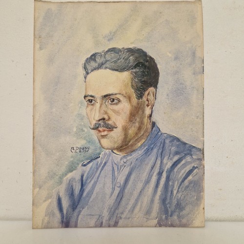 A. Douay - Aquarell Porträt eines Mannes "Militär?" - datiert 1919 - 24 x 18 cm - Bild 5 von 10