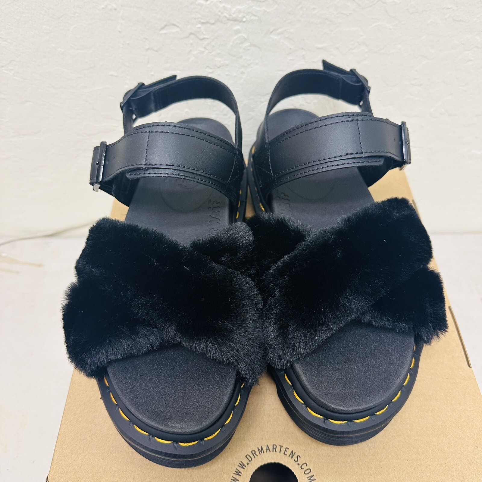 Dr. Martens Women VOSS II Fluffy Black Sandals Size 9