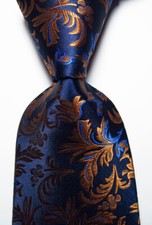 New Classic Paisley Dark Blue Gold JACQUARD WOVEN 100 Silk Men's Tie Necktie