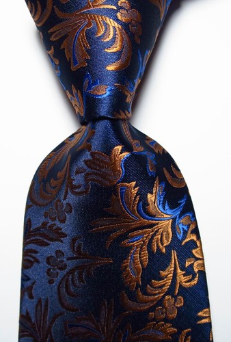 New Classic Paisley Dark Blue Gold JACQUARD WOVEN 100% Silk Men's Tie Necktie - Picture 1 of 2